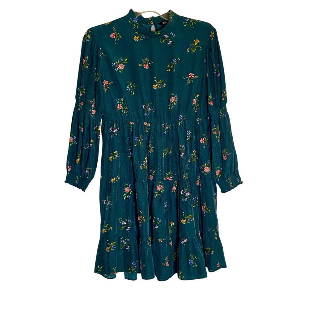 Zara Floral Print Mini Dress Women's Size M Green Long Sleeve Spring